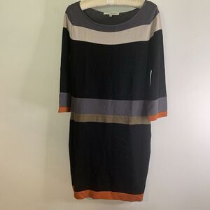 Evan Picone Knit Sweater Dress Womens Sz Petite S Fitted Striped Fall Cozy